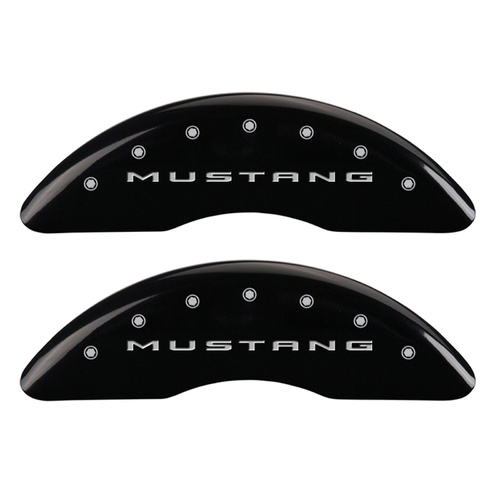 Set of 4 caliber covers, Engraved Front: Mustang - Engraved Rear: GT - Black powder coat finish, silver characters